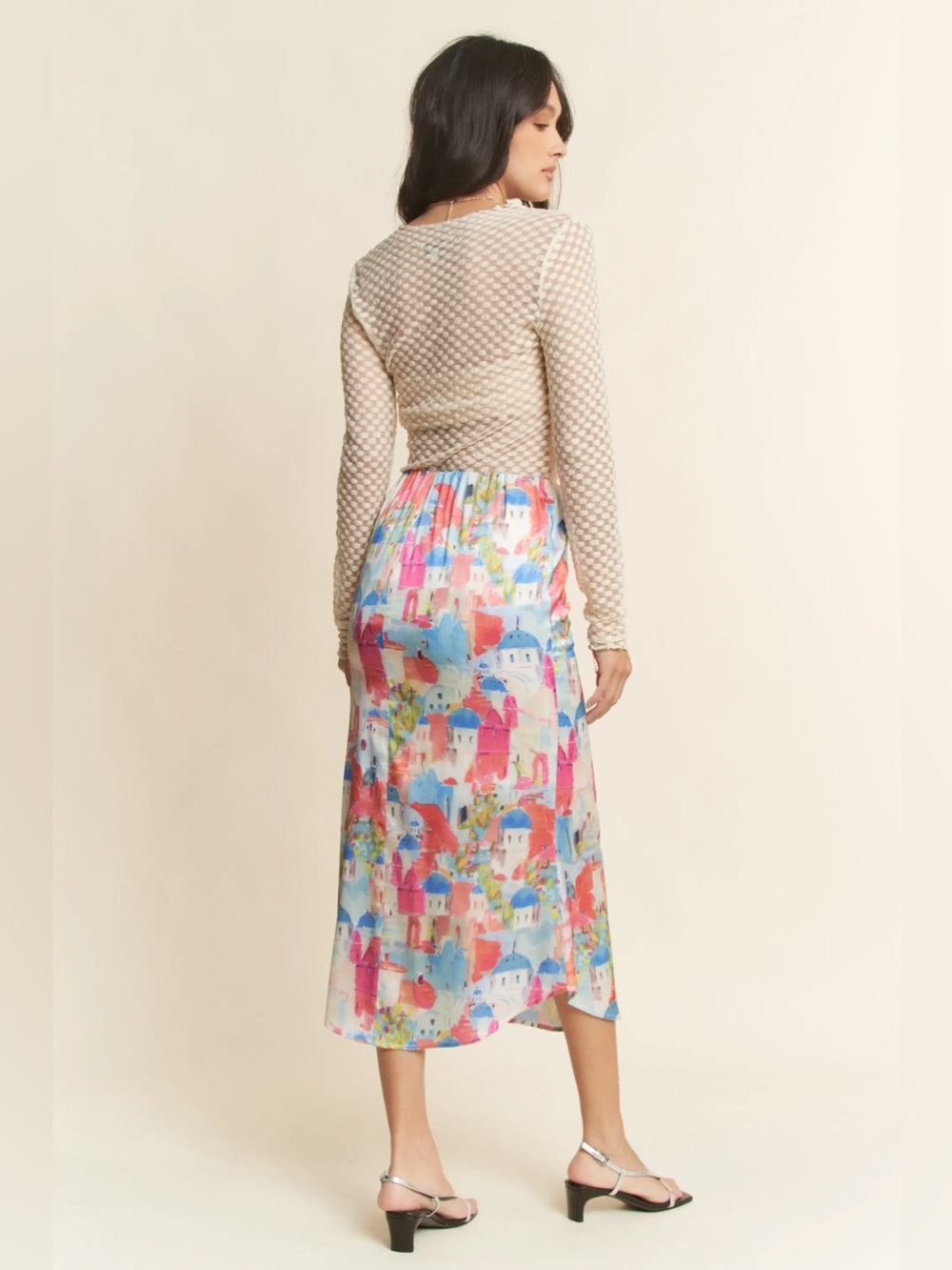NWT- Davi&Dani- Greece Watercolor Print Midi Skirt - Multicolor